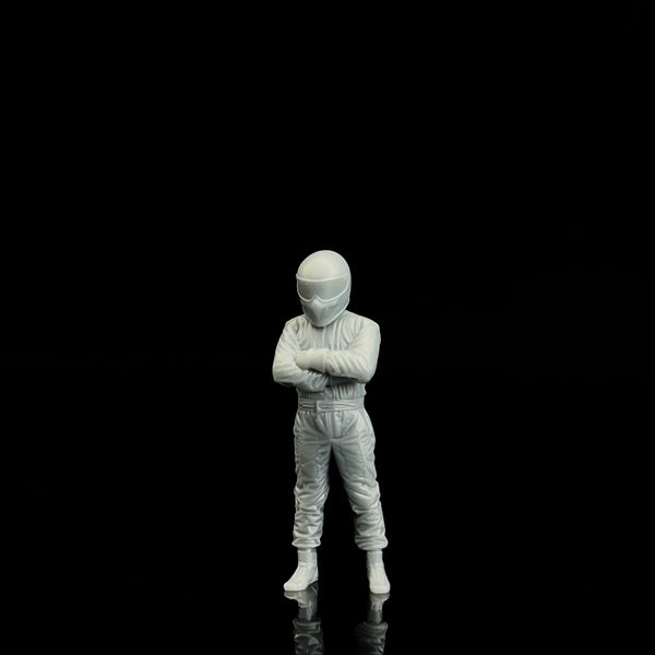 Unpainted 1:64 helmeted racing driver figure