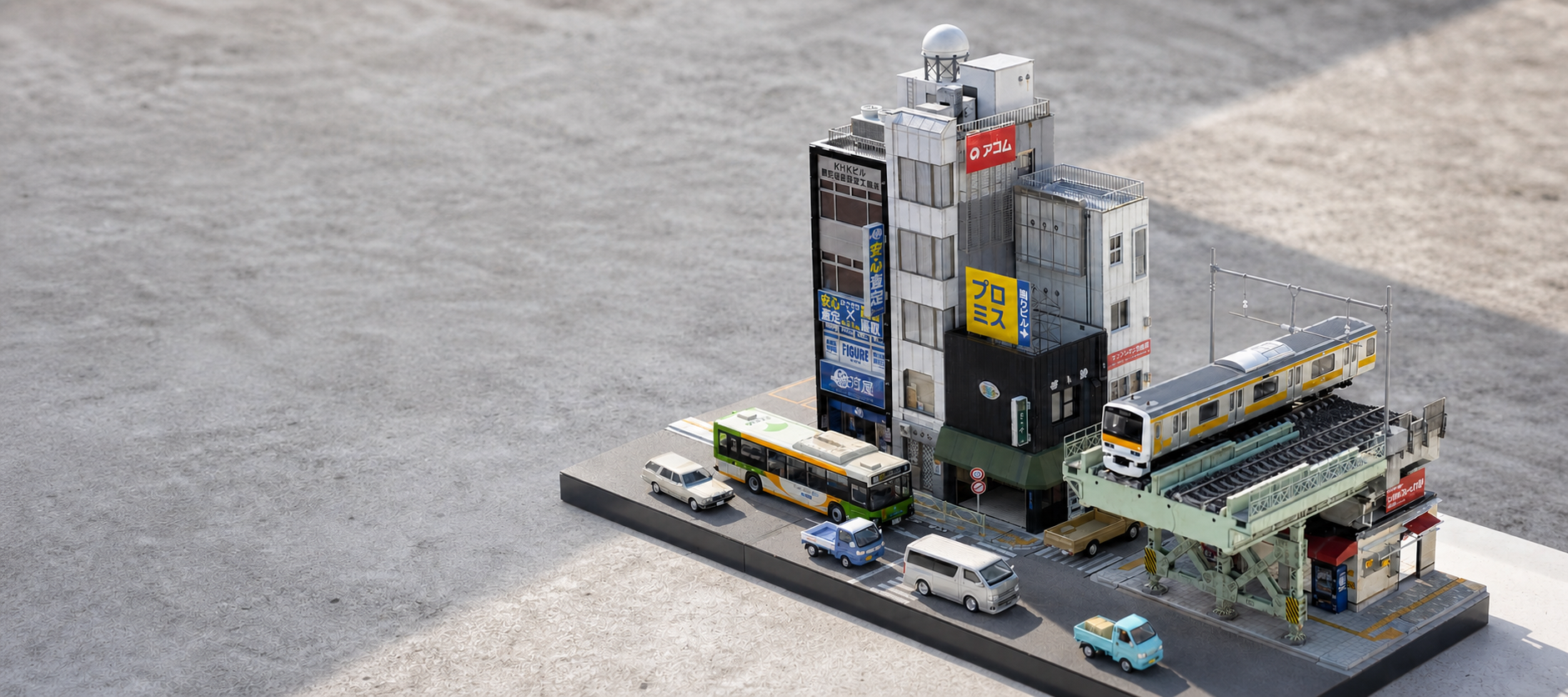 Monster Studio 1:64 Tokyo street diorama with elevated railway